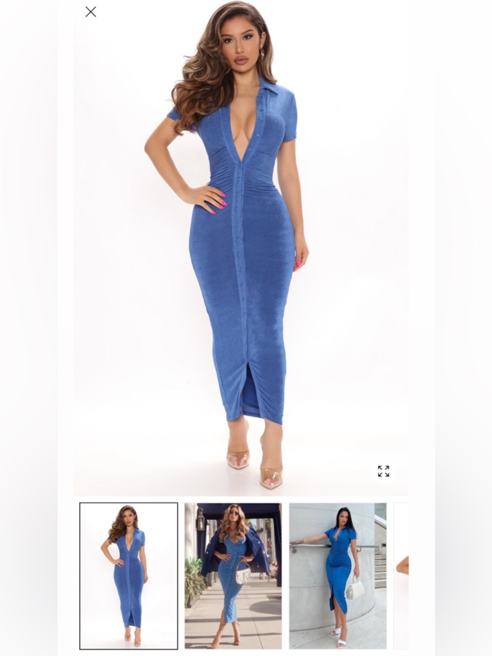 Fashion Nova Royal Blue Button-Front Maxi Dress